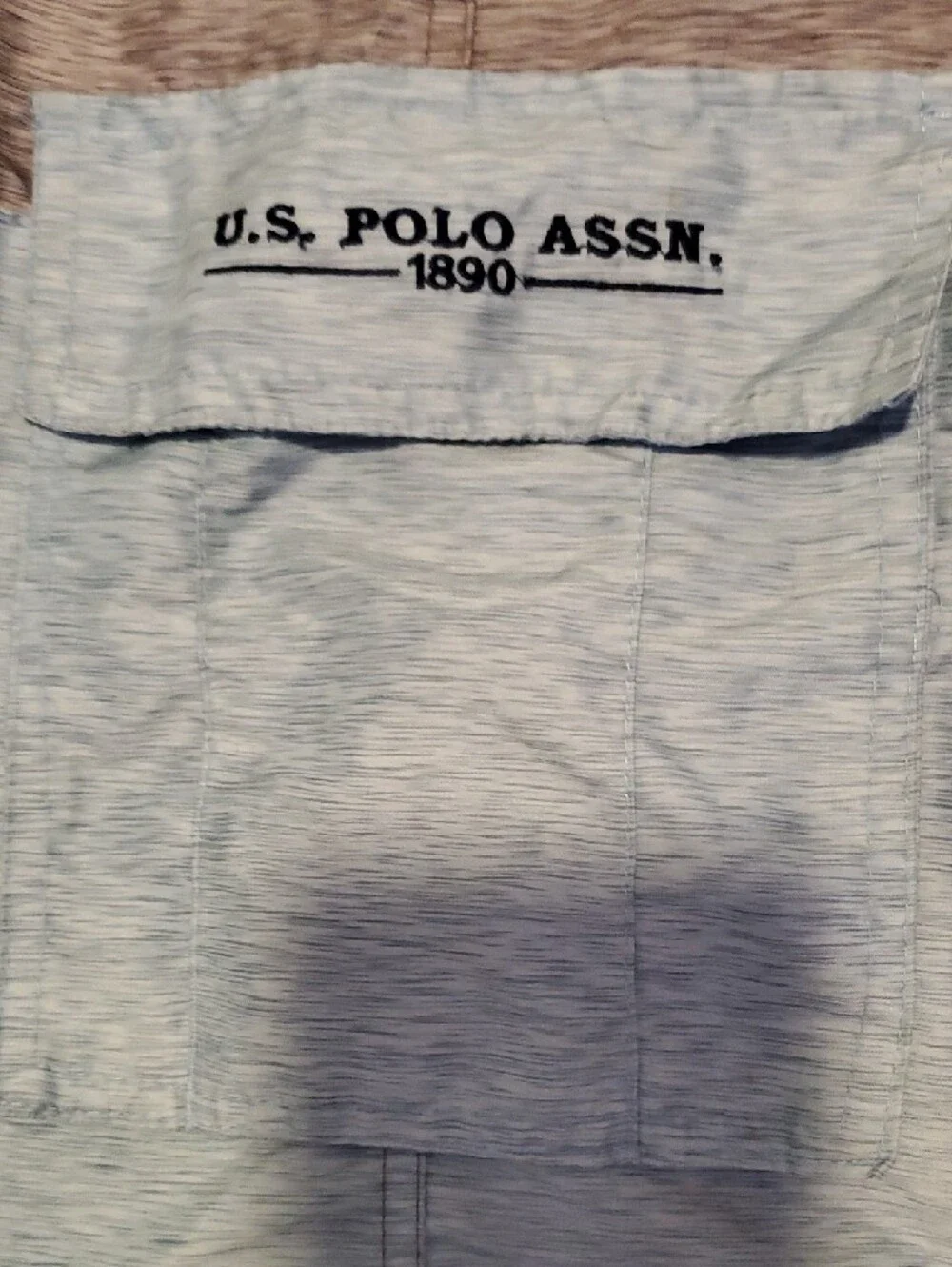 U.S. Polo Assn. Men’s Three-Tone Navy, Gray, and Light Blue Swim Trunks